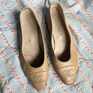 vintage chanel logo ballet flats